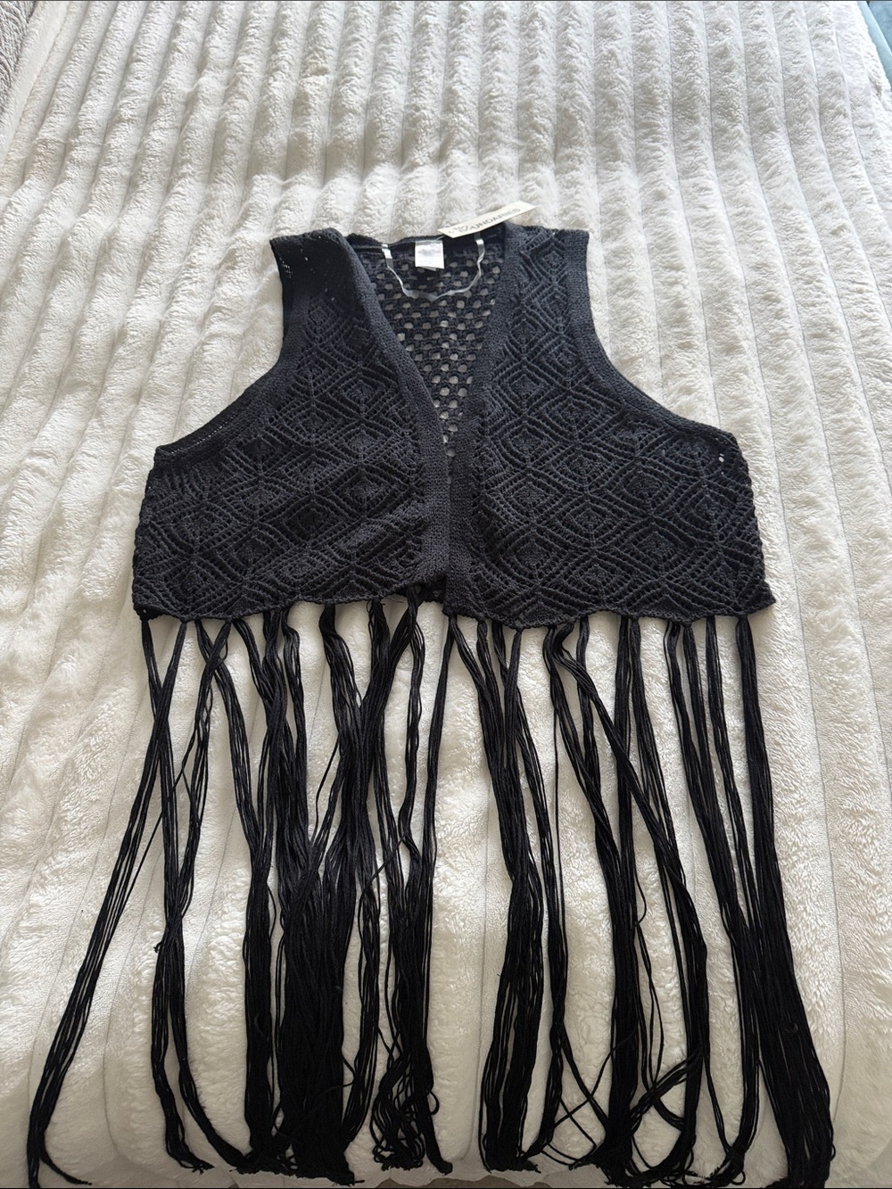 Black Crochet Fringe Vest